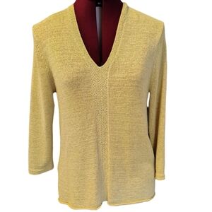 Eileen Fisher Silk Blend Lime 3/4 Sleeve V-neck Tunic Blouse Lower Back Size L..